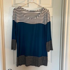 Blue and Black and White Striped Top